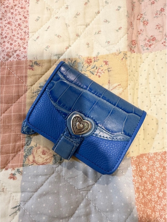 Brighton Other - Brighton Blue Leather Wallet with Heart Detail and Matching Drawstring Pouch
